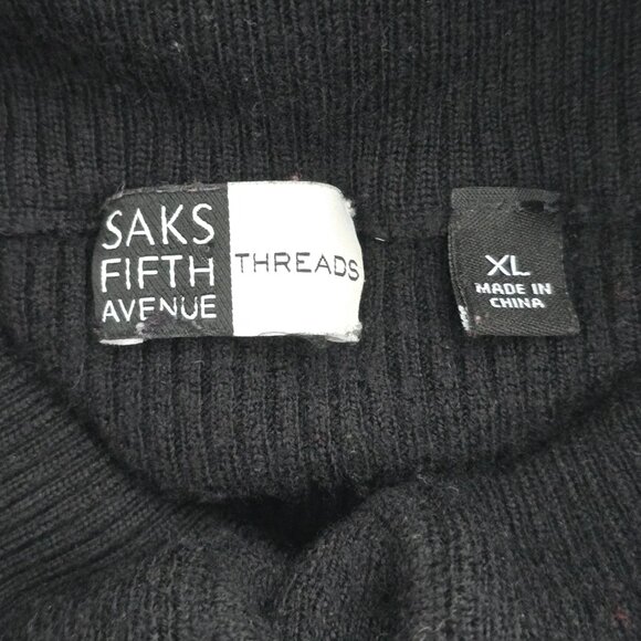 Saks Fifth Avenue Cardigan Sweater Womens XL Black 100% Merino Wool Button - Picture 8 of 9